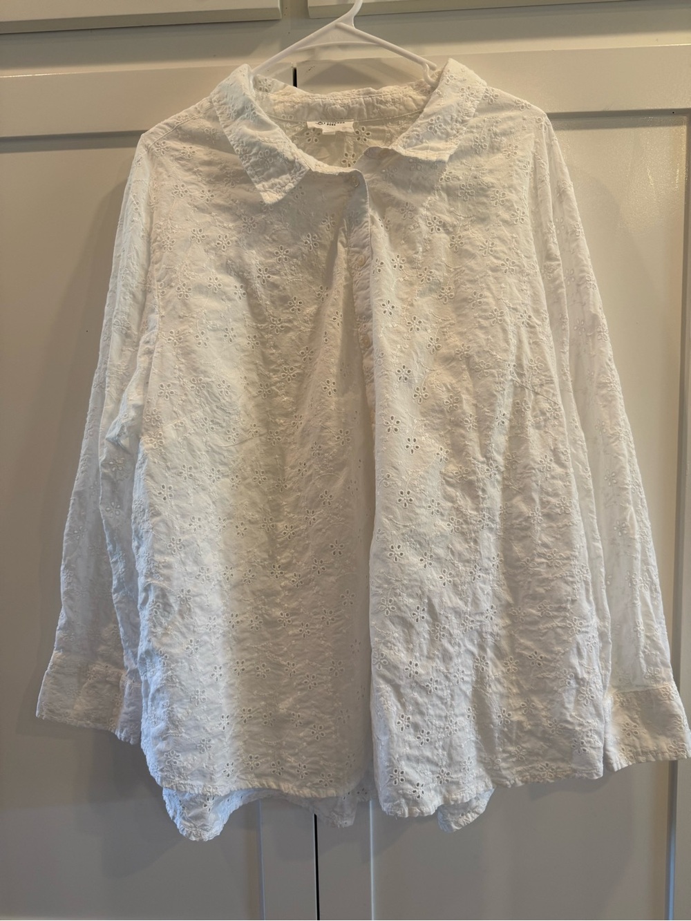 White Eyelet Cotton Button Down Shirt Size 3X Petite